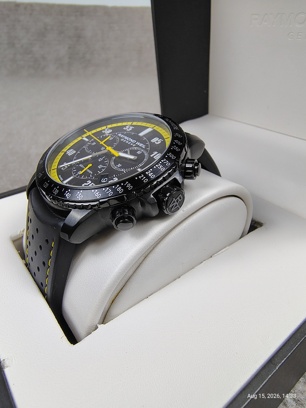 $1,875 Men's Raymond Weil Tango Chrono Black/Yellow Rubber Watch 8570-BKR-05275